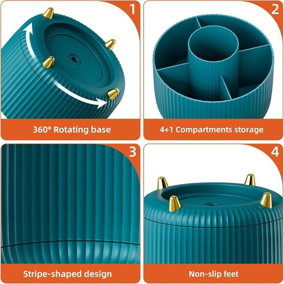 Desk Organizer, 360-Degree Rotating Pen Holder for Desk, Desk Organizers and Acc - Picture 5 of 7